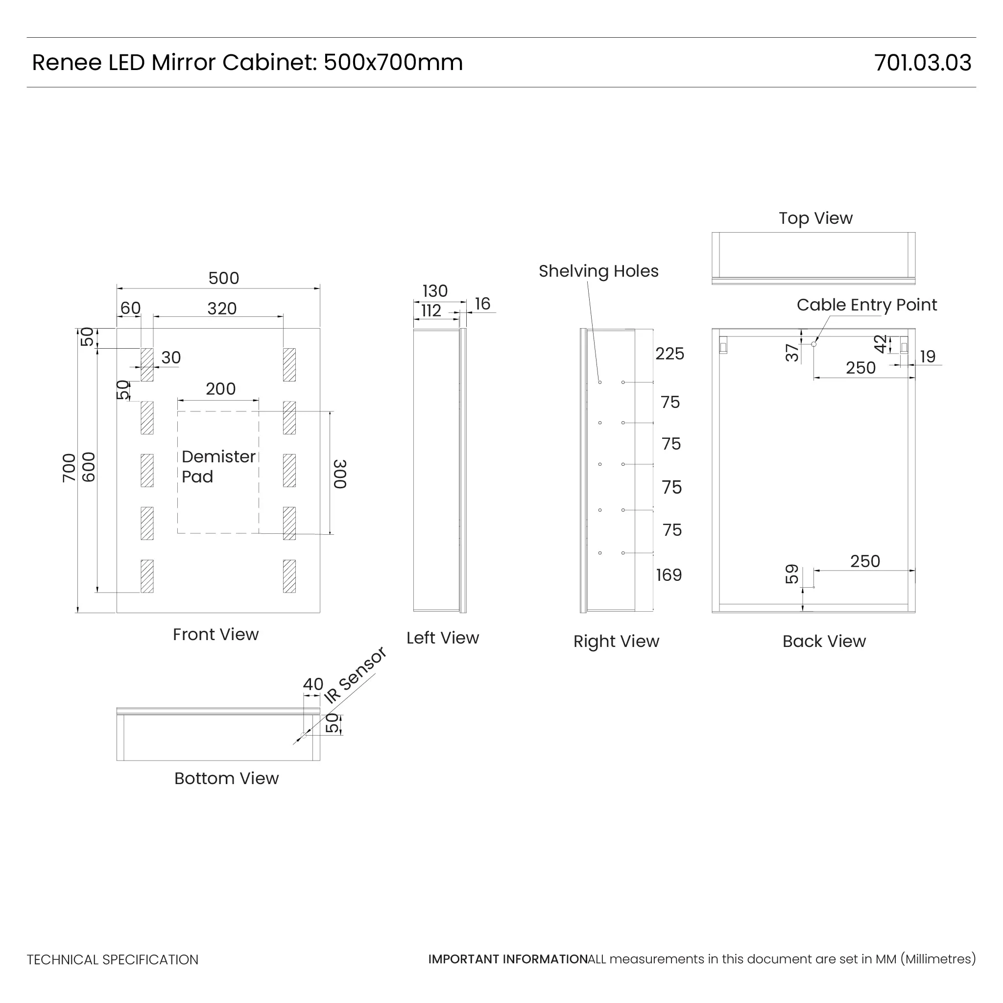 Renee 500x700mm LED Bathroom Mirror Cabinet - Image 9