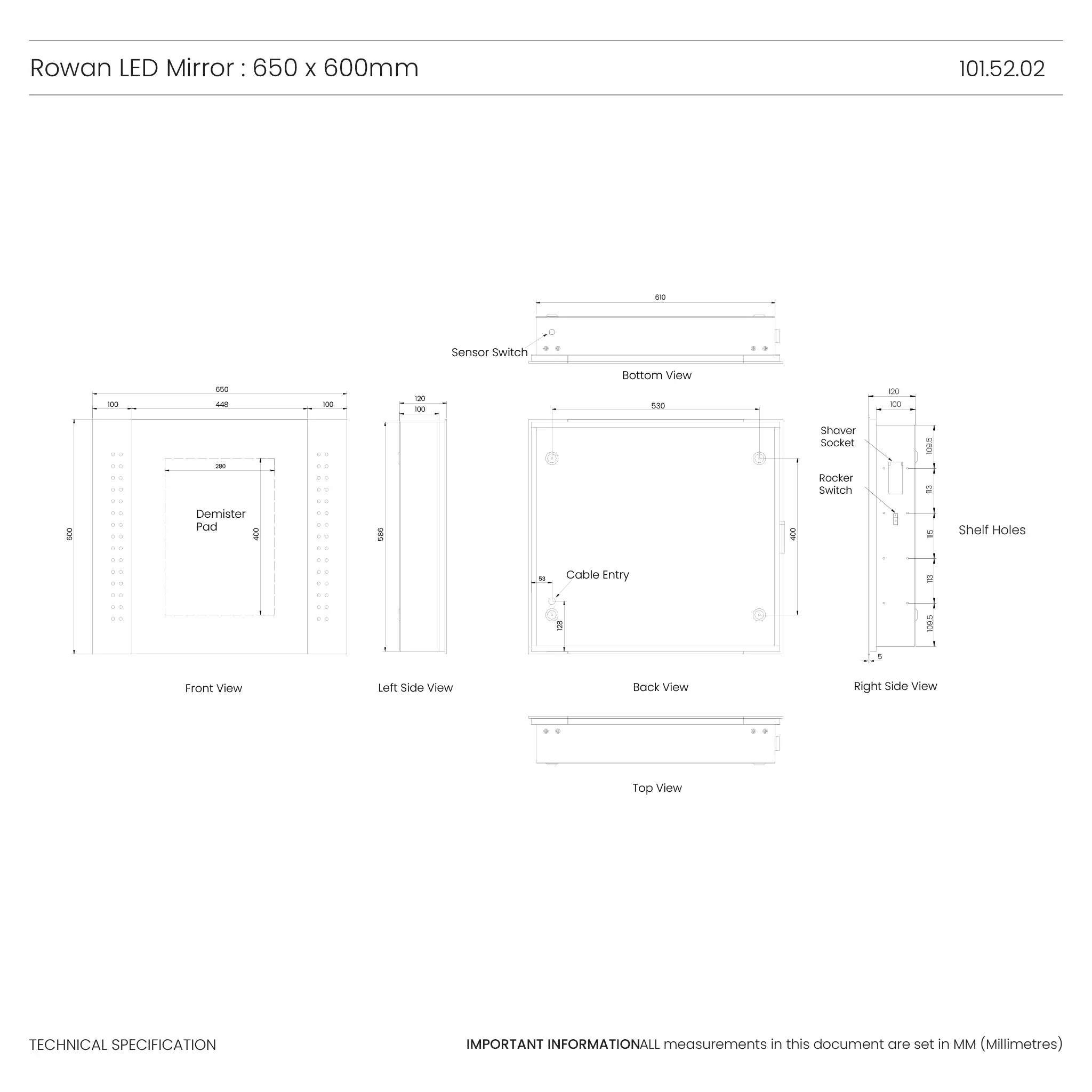 Rowan 650x600mm LED Bathroom Mirror Cabinet - Image 11
