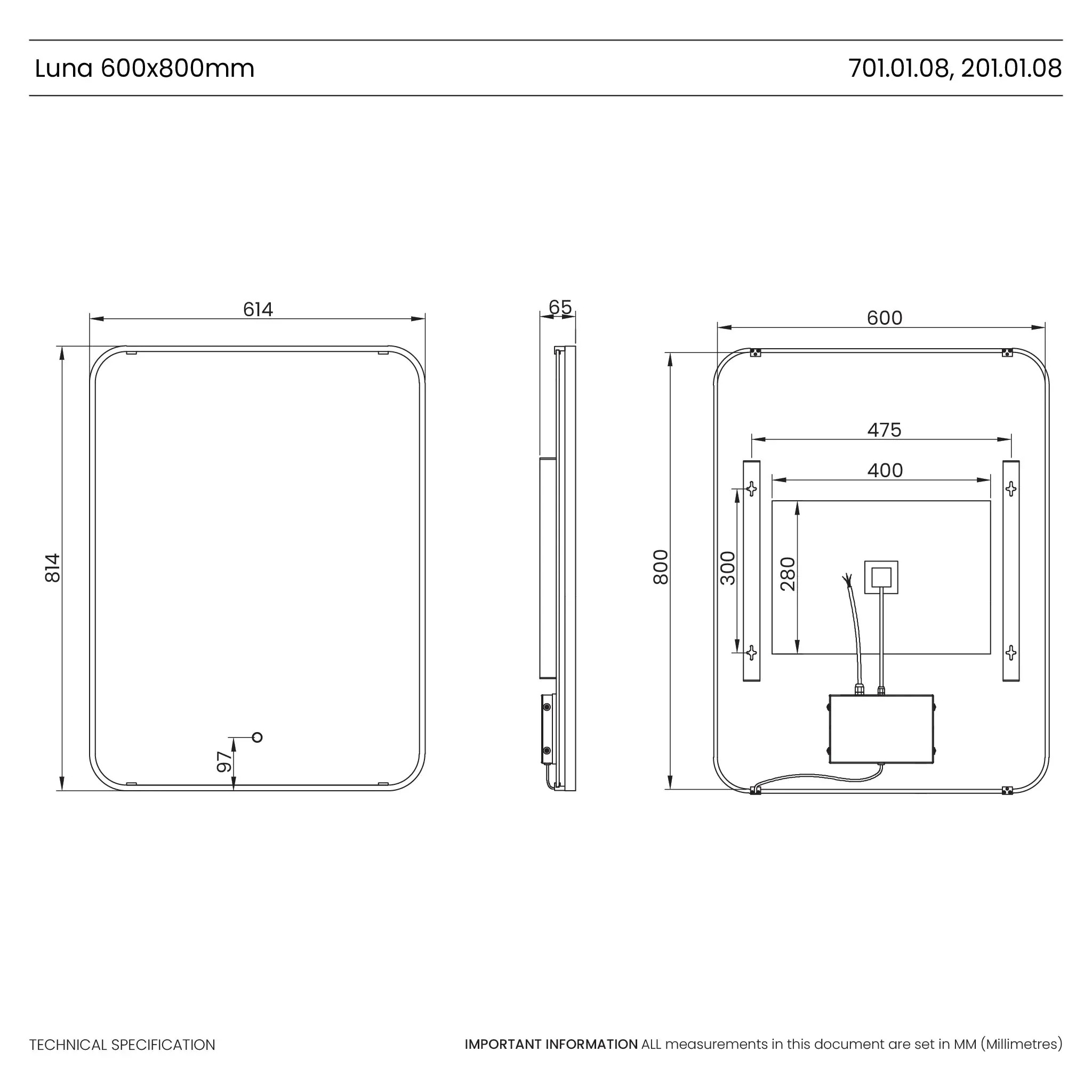 Luna Portrait LED Bathroom Mirror - Image 20