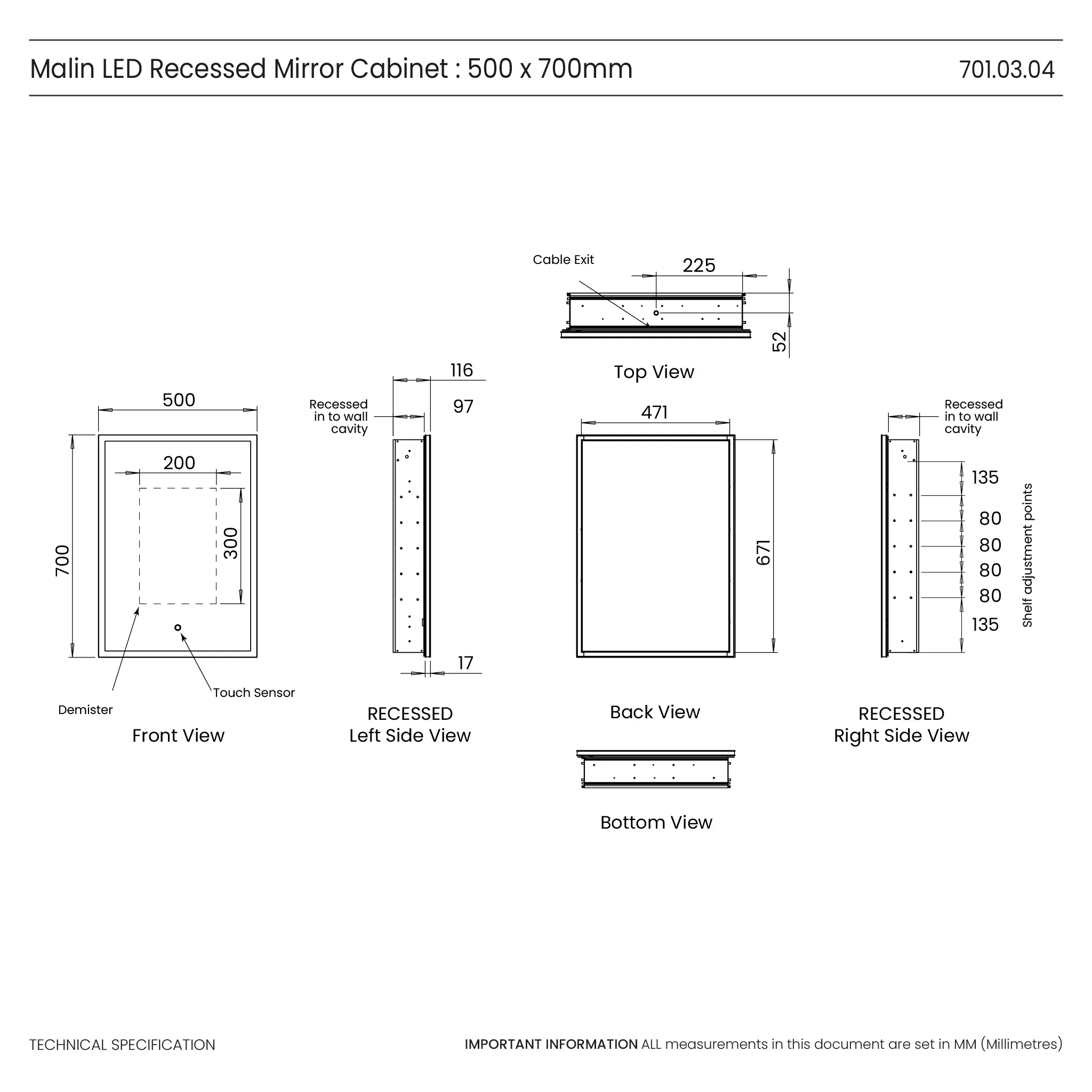 Malin Recessed LED Bathroom Mirror Cabinet - Image 13