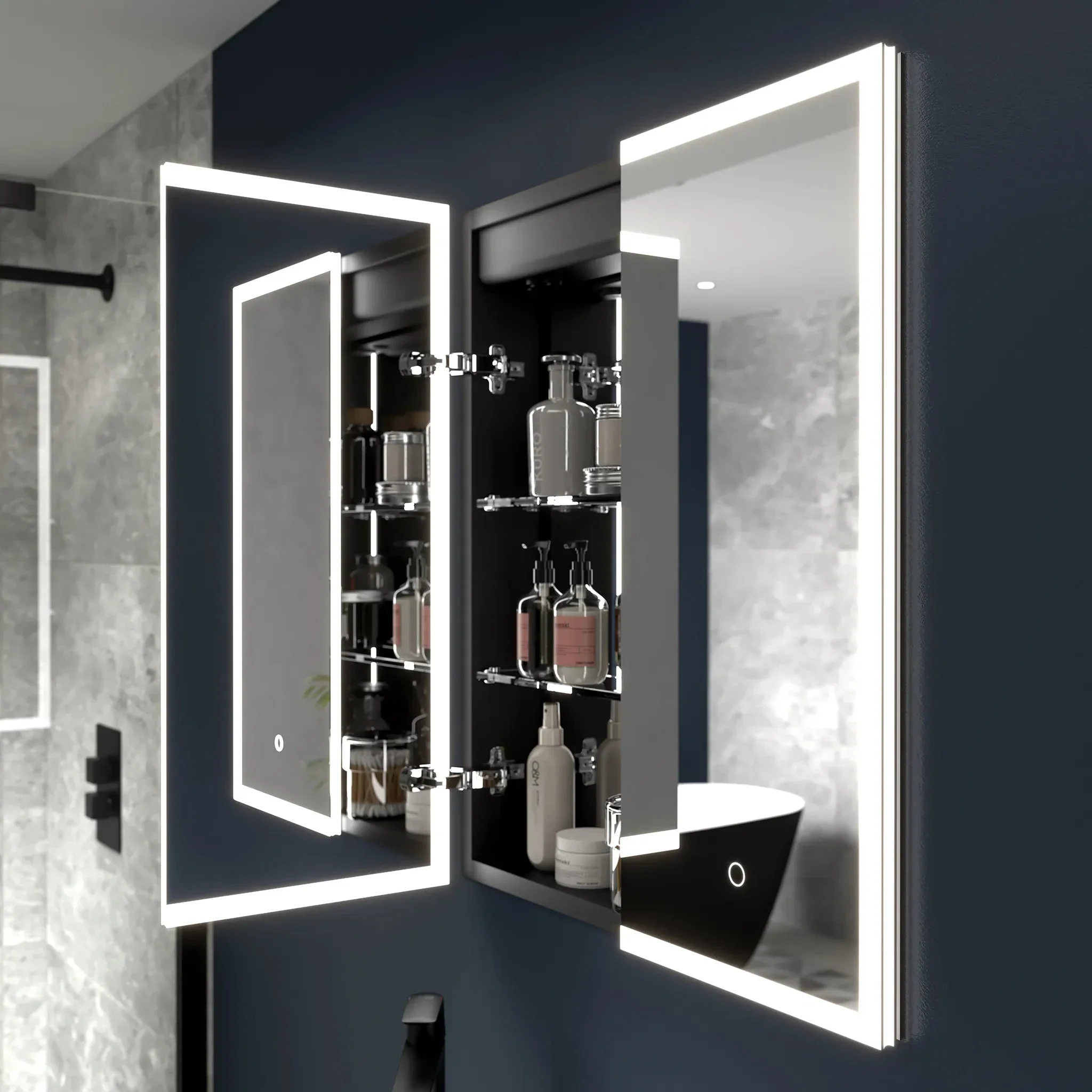 Malin Recessed LED Bathroom Mirror Cabinet - Image 22